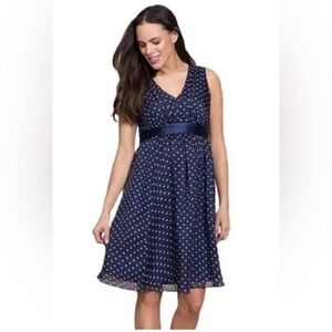 Hello MIZ Navy and White Polka Dot Midi maternity Dress size Large